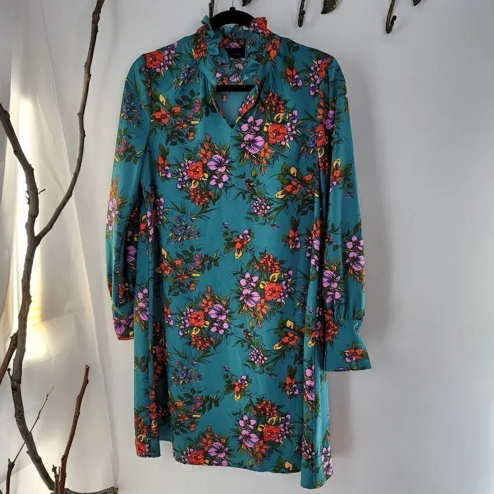 Halogen retro floral turquoise mini dress